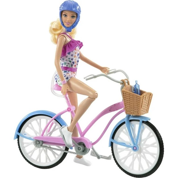 Barbie Doll with Pink and Blue Bicycle - Picture 1 of 4